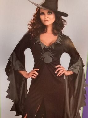 Black Witch Costume Dress Only With Spider Accent Wome's Size Up To 12